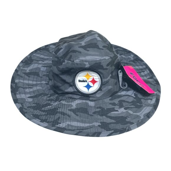NEW NFL Pittsburgh Steelers Camo Boonie Bucket Hat Cap Gray Black Multi One Size - Picture 3 of 10